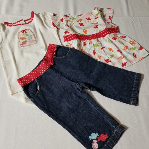 Gymboree Sweeter Than Candy Vintage 6-12 months bodysuit Jeans & shirt NWT - Picture 2 of 6